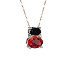 Siyah zirkon, garnet ve swarovski 8 ayar beyaz altın kolye (40 cm gümüş rolo zincir)