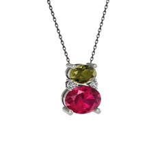 Thea Kolye - Peridot, rodolit garnet ve swarovski 925 ayar gümüş kolye (40 cm gümüş rolo zincir) #12sjz2w