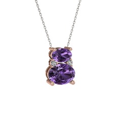 Thea Kolye - Ametist ve swarovski 14 ayar rose altın kolye (40 cm beyaz altın rolo zincir) #12yrlco