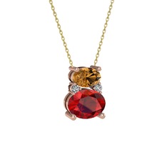 Thea Kolye - Dumanlı kuvars, garnet ve swarovski 925 ayar rose altın kaplama gümüş kolye (40 cm altın rolo zincir) #1330onc