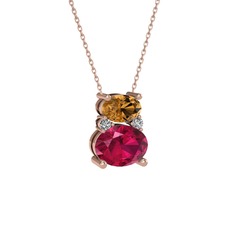 Thea Kolye - Dumanlı kuvars, rodolit garnet ve swarovski 18 ayar rose altın kolye (40 cm gümüş rolo zincir) #136hfbu