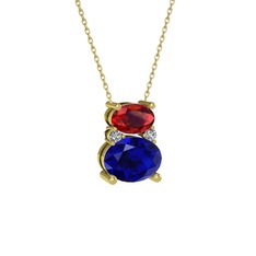 Thea Kolye - Garnet, lab safir ve swarovski 14 ayar altın kolye (40 cm altın rolo zincir) #13m4src