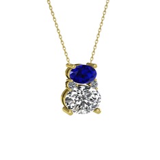Lab safir, swarovski ve pırlanta 925 ayar altın kaplama gümüş kolye (0.036 karat, 40 cm gümüş rolo zincir)