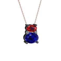 Thea Kolye - Garnet, lab safir ve pırlanta 925 ayar siyah rodyum kaplama gümüş kolye (0.036 karat, 40 cm rose altın rolo zincir) #13q91vk
