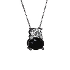 Thea Kolye - Swarovski ve siyah zirkon 925 ayar siyah rodyum kaplama gümüş kolye (40 cm gümüş rolo zincir) #13vh4a9