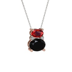 Thea Kolye - Garnet, siyah zirkon ve swarovski 8 ayar rose altın kolye (40 cm beyaz altın rolo zincir) #13vneul