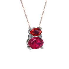 Thea Kolye - Garnet, rodolit garnet ve pırlanta 18 ayar beyaz altın kolye (0.036 karat, 40 cm rose altın rolo zincir) #14554it