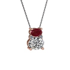 Thea Kolye - Kök yakut, swarovski ve pırlanta 925 ayar rose altın kaplama gümüş kolye (0.036 karat, 40 cm gümüş rolo zincir) #1455eom