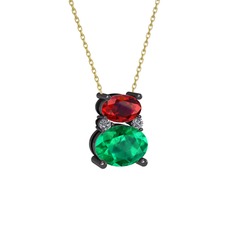 Thea Kolye - Garnet, yeşil kuvars ve pırlanta 925 ayar siyah rodyum kaplama gümüş kolye (0.036 karat, 40 cm altın rolo zincir) #147kh0l
