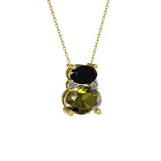 Thea Kolye - Siyah zirkon, peridot ve pırlanta 8 ayar altın kolye (0.036 karat, 40 cm gümüş rolo zincir) #148aw4e