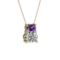 Thea Kolye - Ametist ve swarovski 14 ayar altın kolye (40 cm rose altın rolo zincir) #14bpcj6