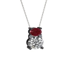 Thea Kolye - Kök yakut, swarovski ve pırlanta 925 ayar siyah rodyum kaplama gümüş kolye (0.036 karat, 40 cm beyaz altın rolo zincir) #14ieudf