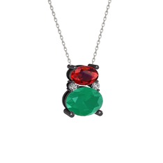 Thea Kolye - Garnet, kök zümrüt ve swarovski 925 ayar siyah rodyum kaplama gümüş kolye (40 cm beyaz altın rolo zincir) #14krtct