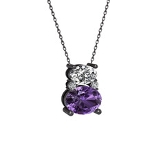 Thea Kolye - Swarovski ve ametist 925 ayar siyah rodyum kaplama gümüş kolye (40 cm gümüş rolo zincir) #152m916