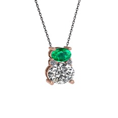 Yeşil kuvars, swarovski ve pırlanta 8 ayar rose altın kolye (0.036 karat, 40 cm gümüş rolo zincir)