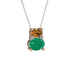 Thea Kolye - Dumanlı kuvars, kök zümrüt ve swarovski 18 ayar rose altın kolye (40 cm beyaz altın rolo zincir) #159ojzq