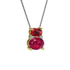 Garnet, rodolit garnet ve swarovski 18 ayar altın kolye (40 cm gümüş rolo zincir)