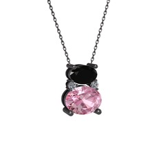 Thea Kolye - Siyah zirkon, pembe kuvars ve pırlanta 925 ayar siyah rodyum kaplama gümüş kolye (0.036 karat, 40 cm gümüş rolo zincir) #15g3sbi