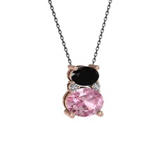 Thea Kolye - Siyah zirkon, pembe kuvars ve swarovski 8 ayar rose altın kolye (40 cm gümüş rolo zincir) #15g5r7f