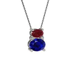 Kök yakut, lab safir ve swarovski 8 ayar beyaz altın kolye (40 cm gümüş rolo zincir)