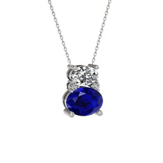 Thea Kolye - Swarovski ve lab safir 8 ayar beyaz altın kolye (40 cm gümüş rolo zincir) #15u3lry
