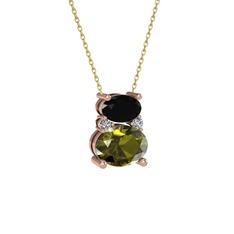Siyah zirkon, peridot ve swarovski 14 ayar rose altın kolye (40 cm gümüş rolo zincir)