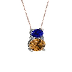 Thea Kolye - Lab safir, dumanlı kuvars ve pırlanta 8 ayar beyaz altın kolye (0.036 karat, 40 cm rose altın rolo zincir) #1690a6g