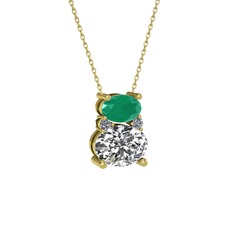 Thea Kolye - Kök zümrüt, swarovski ve pırlanta 8 ayar altın kolye (0.036 karat, 40 cm altın rolo zincir) #16e7ug8