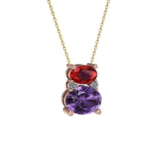 Thea Kolye - Garnet, ametist ve pırlanta 14 ayar rose altın kolye (0.036 karat, 40 cm altın rolo zincir) #16naj60