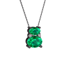 Thea Kolye - Yeşil kuvars ve swarovski 925 ayar siyah rodyum kaplama gümüş kolye (40 cm gümüş rolo zincir) #16qje6h