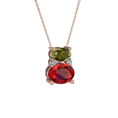 Peridot, garnet ve swarovski 14 ayar rose altın kolye (40 cm gümüş rolo zincir)