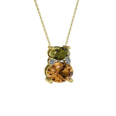Thea Kolye - Peridot, dumanlı kuvars ve pırlanta 18 ayar altın kolye (0.036 karat, 40 cm gümüş rolo zincir) #170fogm