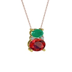 Thea Kolye - Kök zümrüt, garnet ve swarovski 8 ayar altın kolye (40 cm rose altın rolo zincir) #170rp14