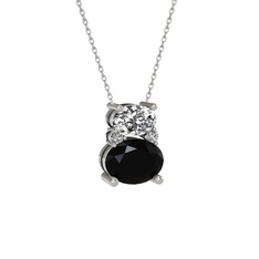 Thea Kolye - Beyaz zirkon, siyah zirkon ve swarovski 14 ayar beyaz altın kolye (40 cm beyaz altın rolo zincir) #172jcz5