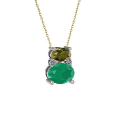Peridot, kök zümrüt ve pırlanta 18 ayar beyaz altın kolye (0.036 karat, 40 cm altın rolo zincir)