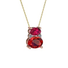 Thea Kolye - Rodolit garnet, garnet ve pırlanta 8 ayar rose altın kolye (0.036 karat, 40 cm altın rolo zincir) #17gtlc9