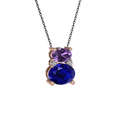 Thea Kolye - Ametist, lab safir ve swarovski 8 ayar rose altın kolye (40 cm gümüş rolo zincir) #17sbk90