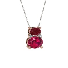 Thea Kolye - Kök yakut, rodolit garnet ve swarovski 18 ayar rose altın kolye (40 cm beyaz altın rolo zincir) #186266a