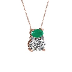 Thea Kolye - Kök zümrüt, swarovski ve pırlanta 14 ayar rose altın kolye (0.036 karat, 40 cm gümüş rolo zincir) #188gp8c