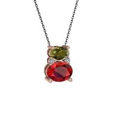Thea Kolye - Peridot, garnet ve swarovski 8 ayar rose altın kolye (40 cm gümüş rolo zincir) #18c476g