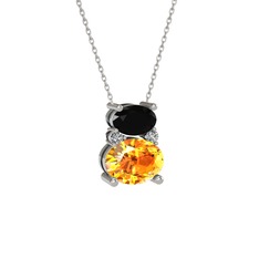 Thea Kolye - Siyah zirkon, sitrin ve swarovski 8 ayar beyaz altın kolye (40 cm beyaz altın rolo zincir) #18c9ui2