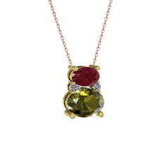 Thea Kolye - Kök yakut, peridot ve pırlanta 14 ayar altın kolye (0.036 karat, 40 cm rose altın rolo zincir) #18fqva0