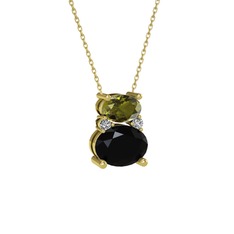 Peridot, siyah zirkon ve swarovski 925 ayar altın kaplama gümüş kolye (40 cm gümüş rolo zincir)