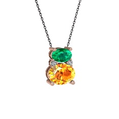 Yeşil kuvars, sitrin ve swarovski 8 ayar rose altın kolye (40 cm gümüş rolo zincir)