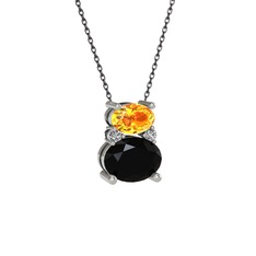 Thea Kolye - Sitrin, siyah zirkon ve swarovski 14 ayar beyaz altın kolye (40 cm gümüş rolo zincir) #18nf7cr