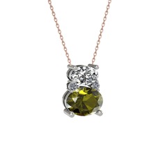 Thea Kolye - Swarovski, peridot ve pırlanta 18 ayar beyaz altın kolye (0.036 karat, 40 cm gümüş rolo zincir) #18paspr