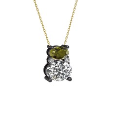 Peridot ve swarovski 925 ayar siyah rodyum kaplama gümüş kolye (40 cm altın rolo zincir)