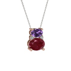 Thea Kolye - Ametist, kök yakut ve swarovski 925 ayar rose altın kaplama gümüş kolye (40 cm beyaz altın rolo zincir) #18xf9qz