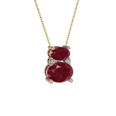 Kök yakut ve swarovski 14 ayar rose altın kolye (40 cm altın rolo zincir)