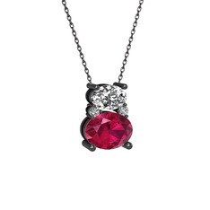 Thea Kolye - Beyaz zirkon, rodolit garnet ve swarovski 925 ayar siyah rodyum kaplama gümüş kolye (40 cm gümüş rolo zincir) #199exwa